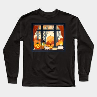 Lofi Halloween Autumn Window View Long Sleeve T-Shirt